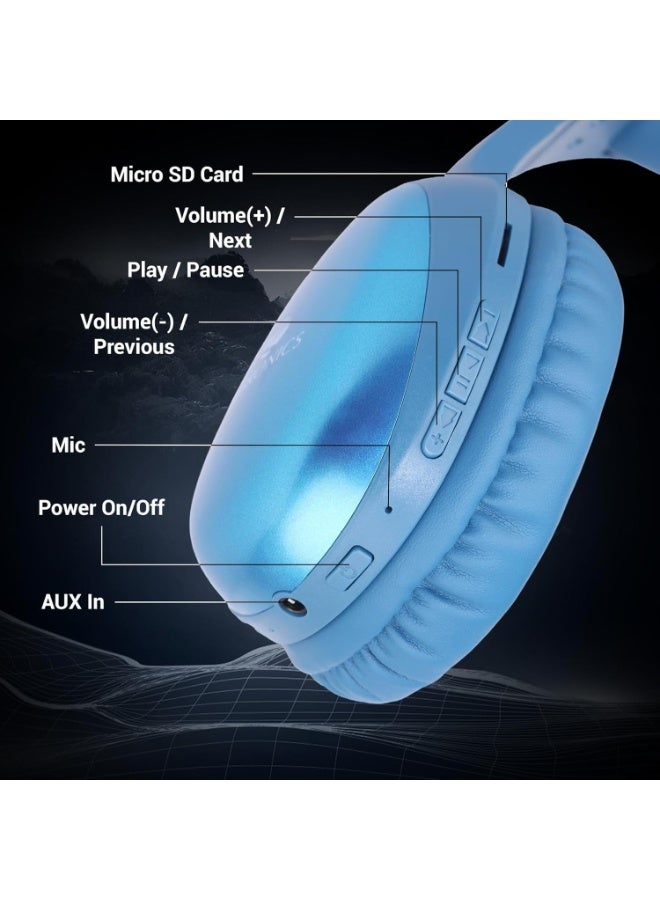 ZEBRONICS Thunder Pro Wireless Over Ear Headphone with Dual Pairing, Gaming Mode, Enc, Bluetooth, Call Function, Aux, Micro Sd, Voice Assistant, Deep Bass, Up to 60H Backup (Blue) - Image 4